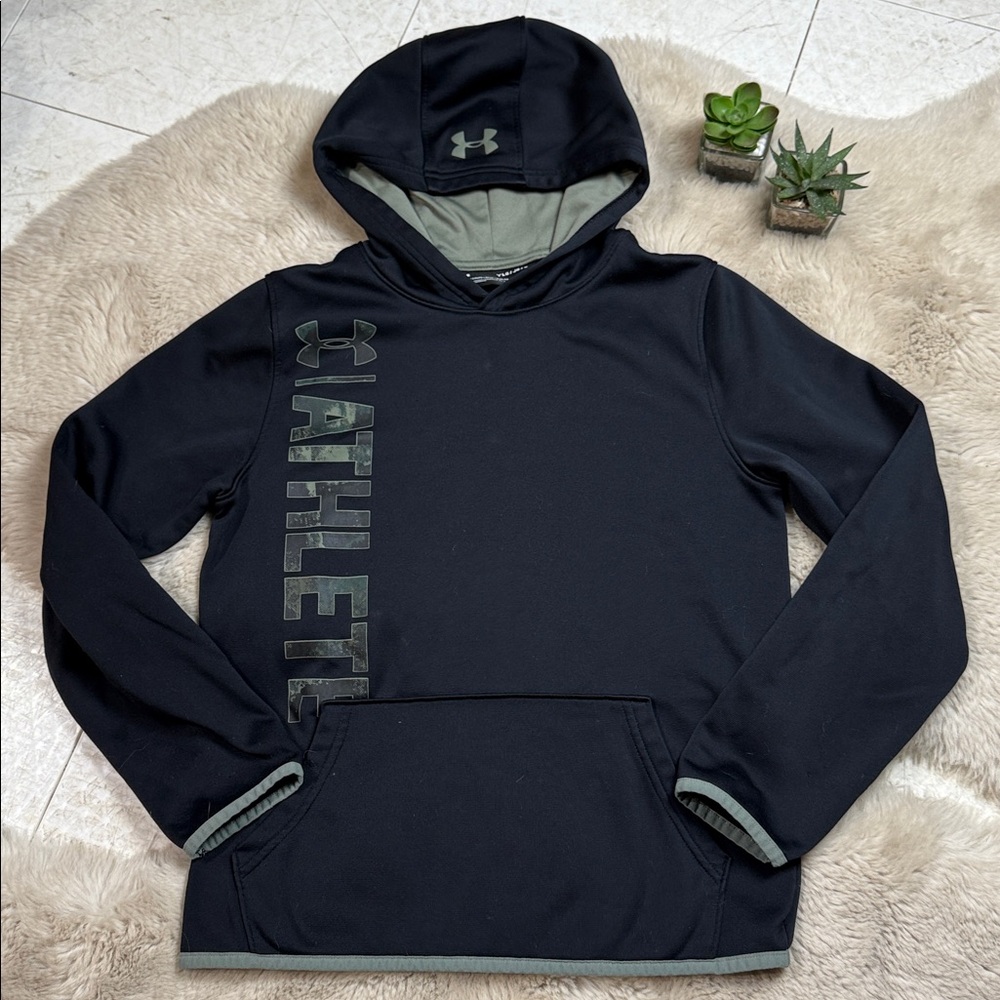 Under Armour Hoodie Pullover Coldgear Black Green Athlete Youth Large
